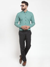 Indian Needle Green Men's Cotton Solid Button Down Formal Shirts - SF_734Green_S