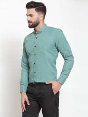 Indian Needle Green Men's Cotton Solid Button Down Formal Shirts - SF_734Green_S