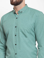 Indian Needle Green Men's Cotton Solid Button Down Formal Shirts - SF_734Green_S