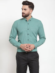 Indian Needle Green Men's Cotton Solid Button Down Formal Shirts - SF_734Green_S