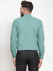 Indian Needle Green Men's Cotton Solid Button Down Formal Shirts - SF_734Green_S