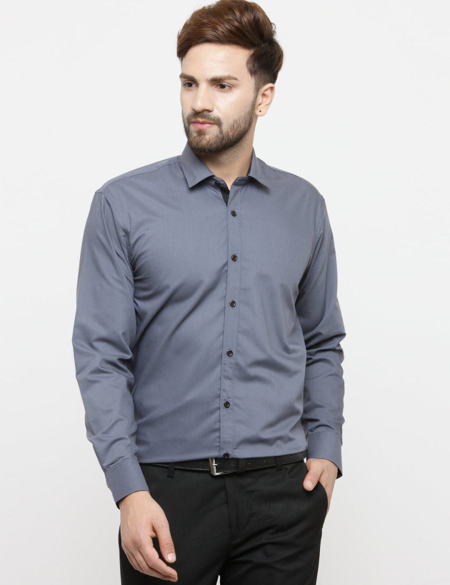 Indian Needle Grey Formal Shirt with black detailing - SF_411Grey_S