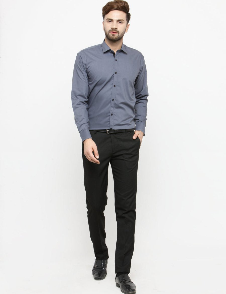Indian Needle Grey Formal Shirt with black detailing - SF_411Grey_S
