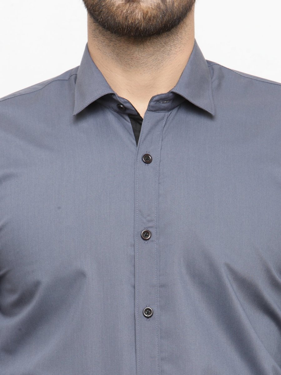 Indian Needle Grey Formal Shirt with black detailing - SF_411Grey_S