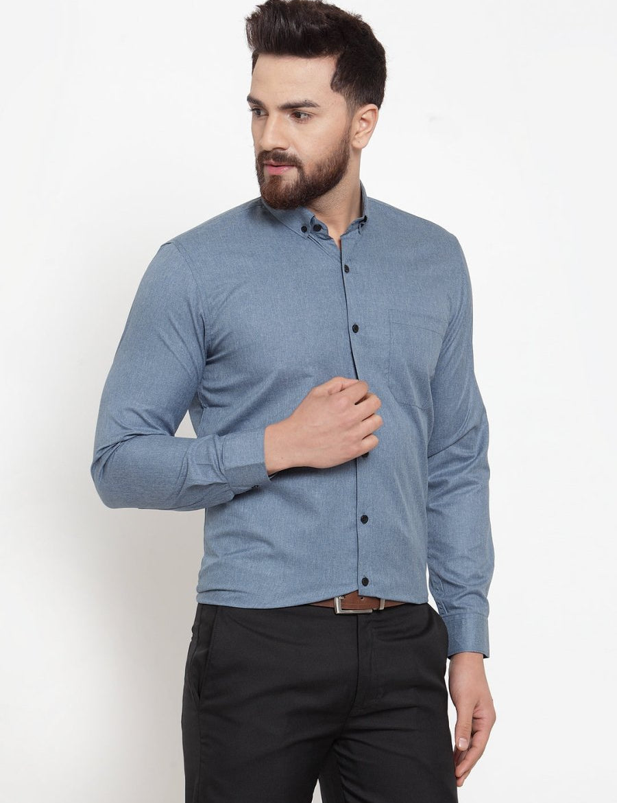 Indian Needle Grey Men's Cotton Solid Button Down Formal Shirts - SF_734Grey_S