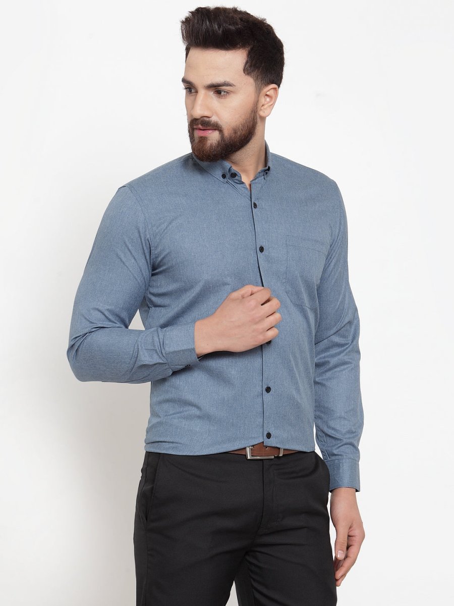 Indian Needle Grey Men's Cotton Solid Button Down Formal Shirts - SF_734Grey_S