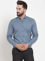 Indian Needle Grey Men's Cotton Solid Button Down Formal Shirts - SF_734Grey_S