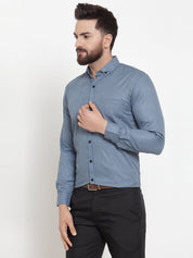 Indian Needle Grey Men's Cotton Solid Button Down Formal Shirts - SF_734Grey_S