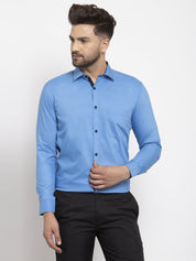 Indian Needle Light Blue Formal Shirt with black detailing - SF_411Light-Blue_S