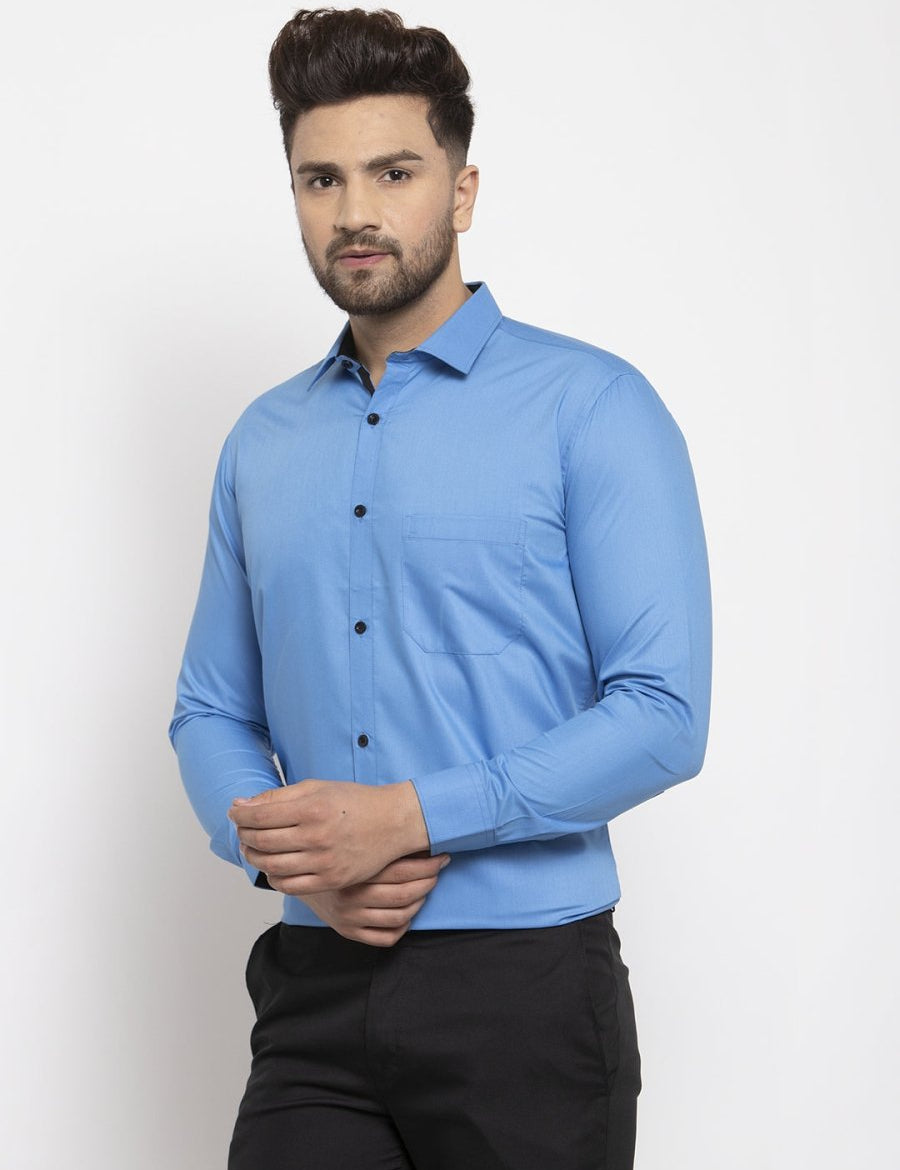 Indian Needle Light Blue Formal Shirt with black detailing - SF_411Light-Blue_S