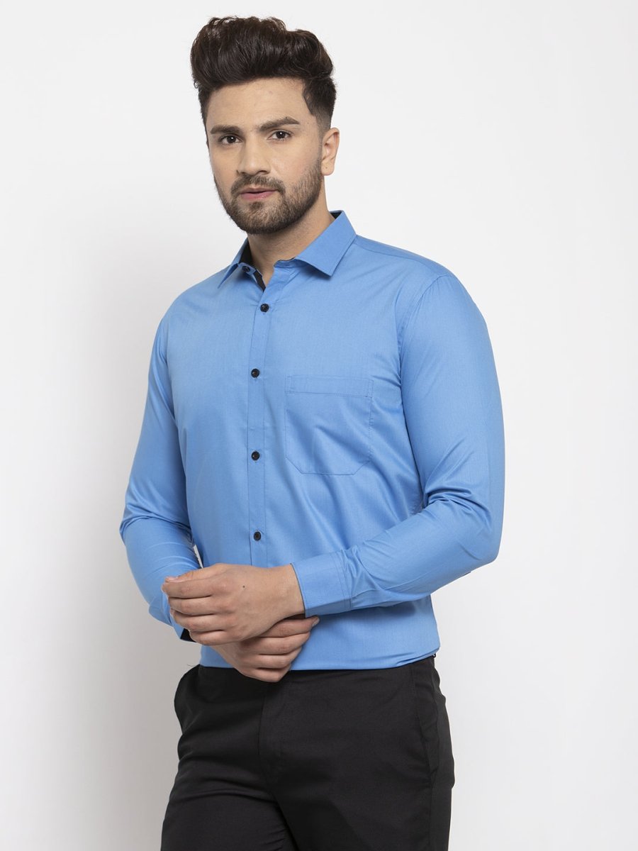 Indian Needle Light Blue Formal Shirt with black detailing - SF_411Light-Blue_S