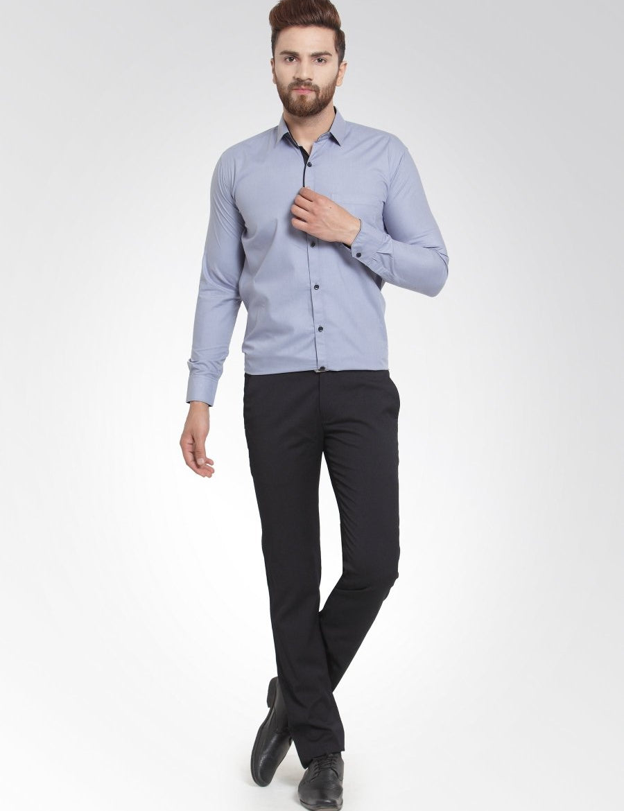 Indian Needle Light Grey Formal Shirt with black detailing - SF_411Light-Grey_S
