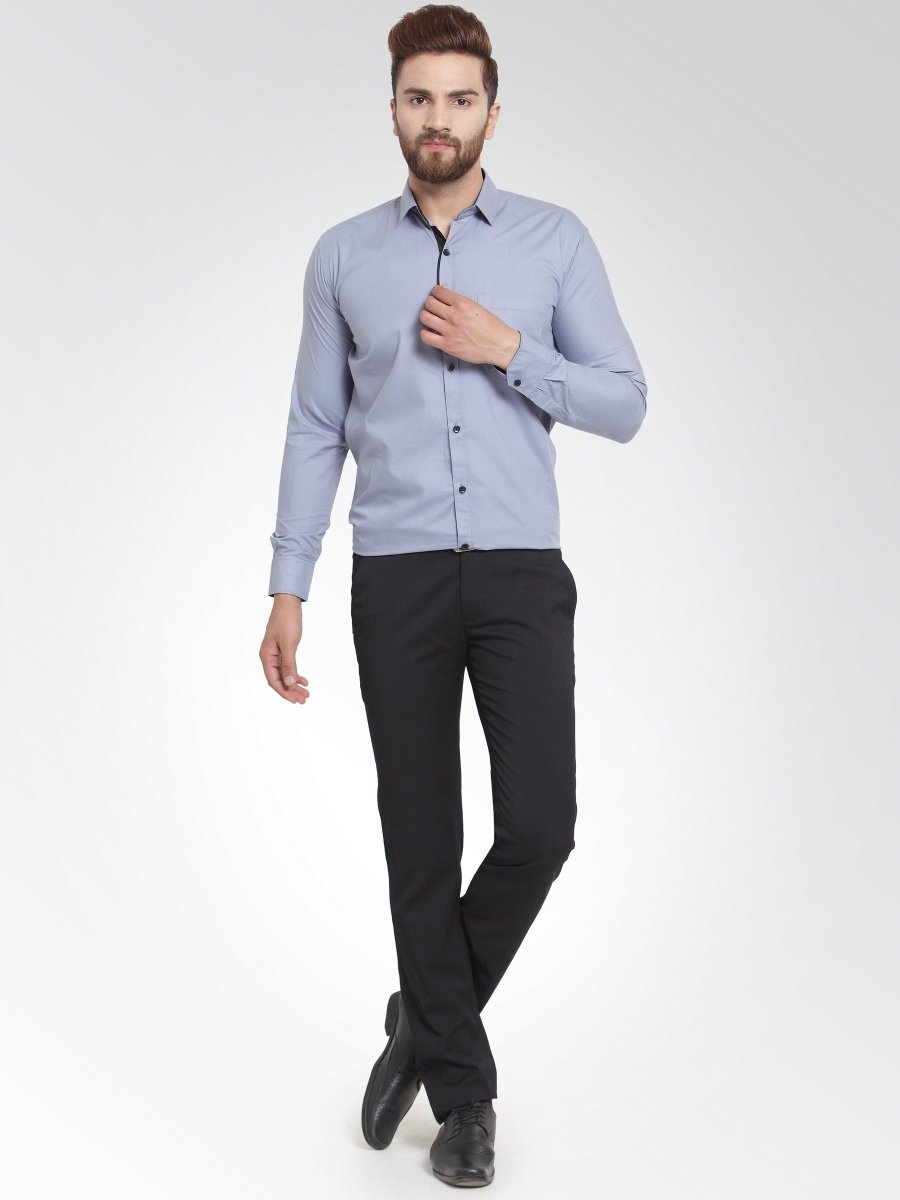 Indian Needle Light Grey Formal Shirt with black detailing - SF_411Light-Grey_S