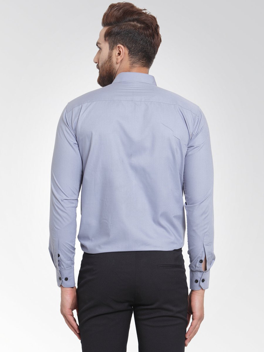 Indian Needle Light Grey Formal Shirt with black detailing - SF_411Light-Grey_S