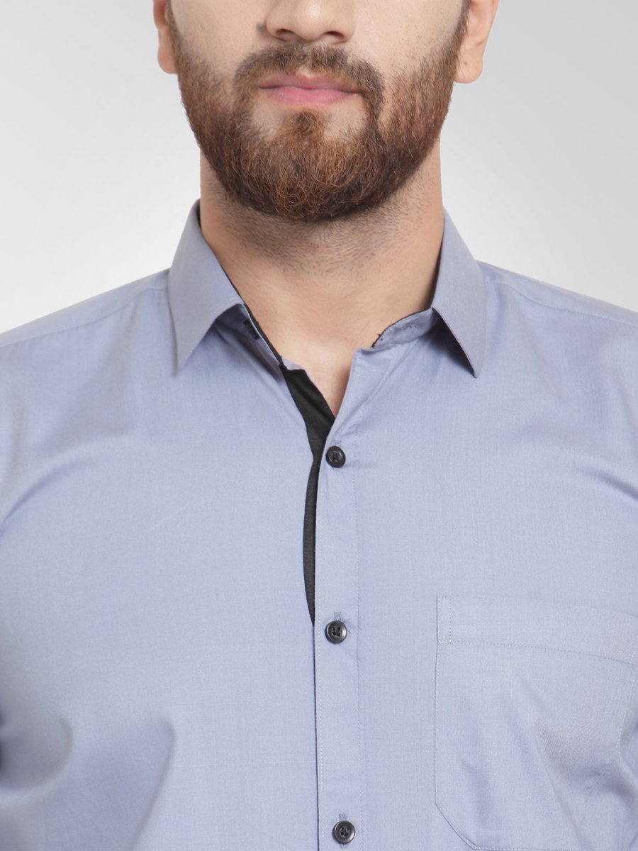 Indian Needle Light Grey Formal Shirt with black detailing - SF_411Light-Grey_S