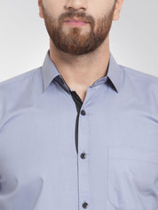 Indian Needle Light Grey Formal Shirt with black detailing - SF_411Light-Grey_S