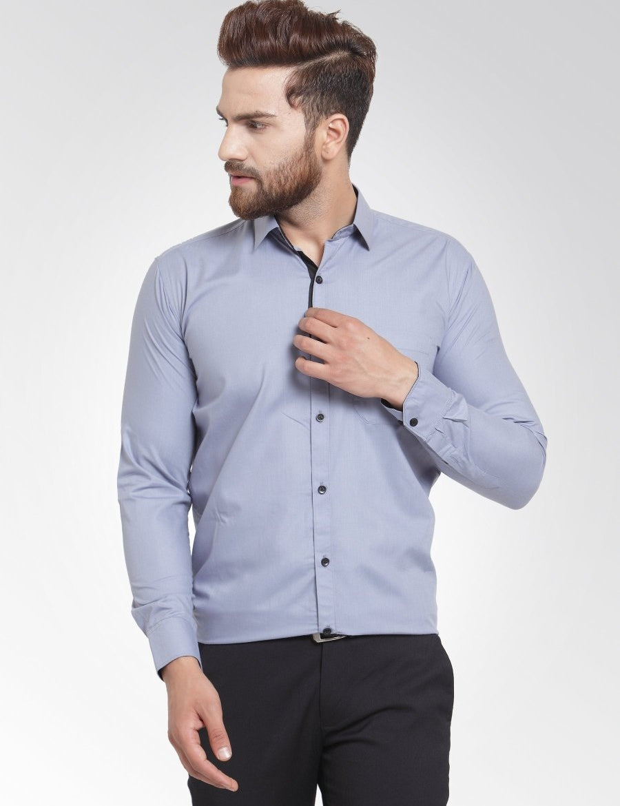 Indian Needle Light Grey Formal Shirt with black detailing - SF_411Light-Grey_S