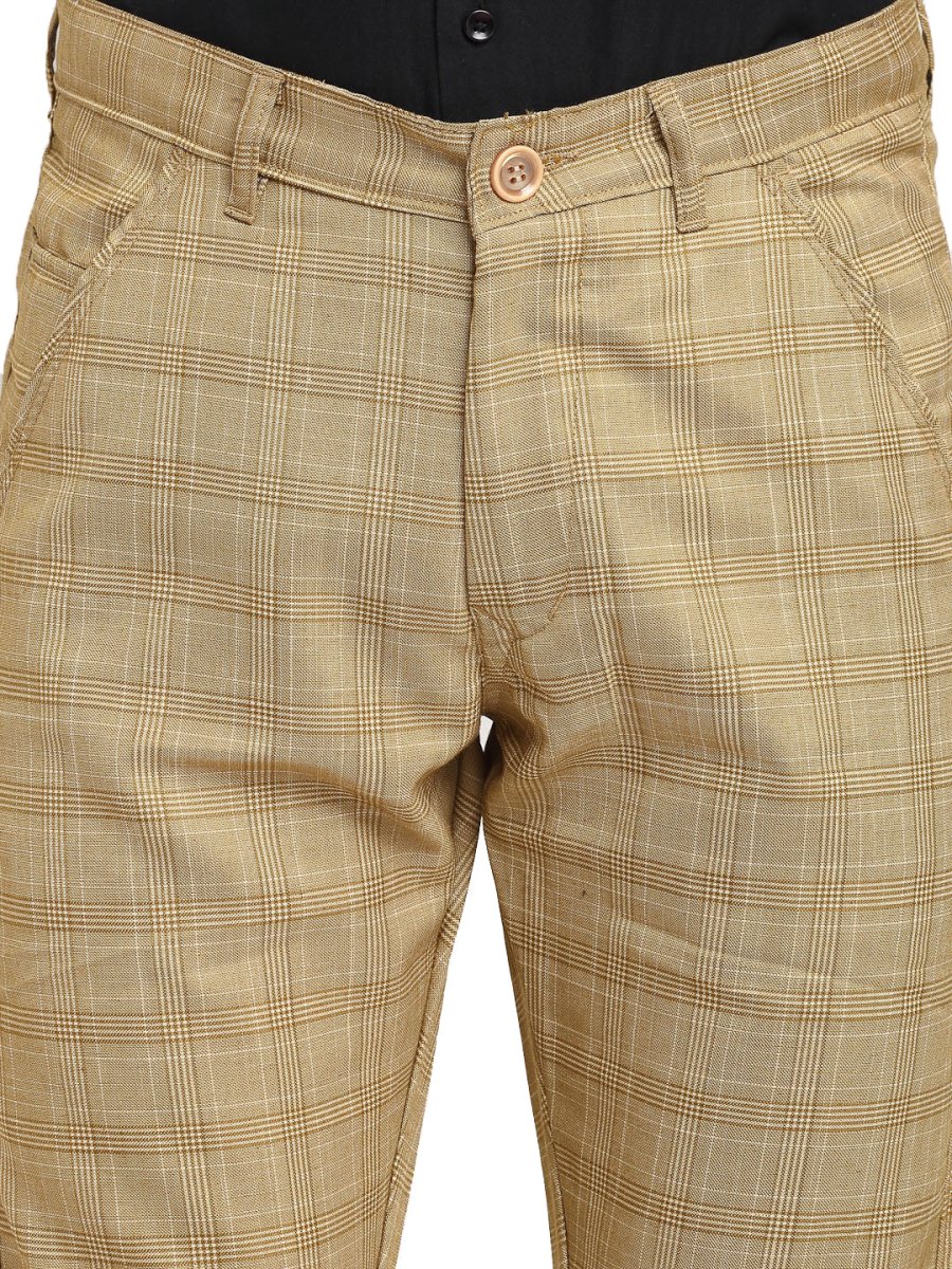 Indian Needle Men's Beige Cotton Checked Formal Trousers - FGP_267Beige_30