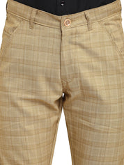 Indian Needle Men's Beige Cotton Checked Formal Trousers - FGP_267Beige_30