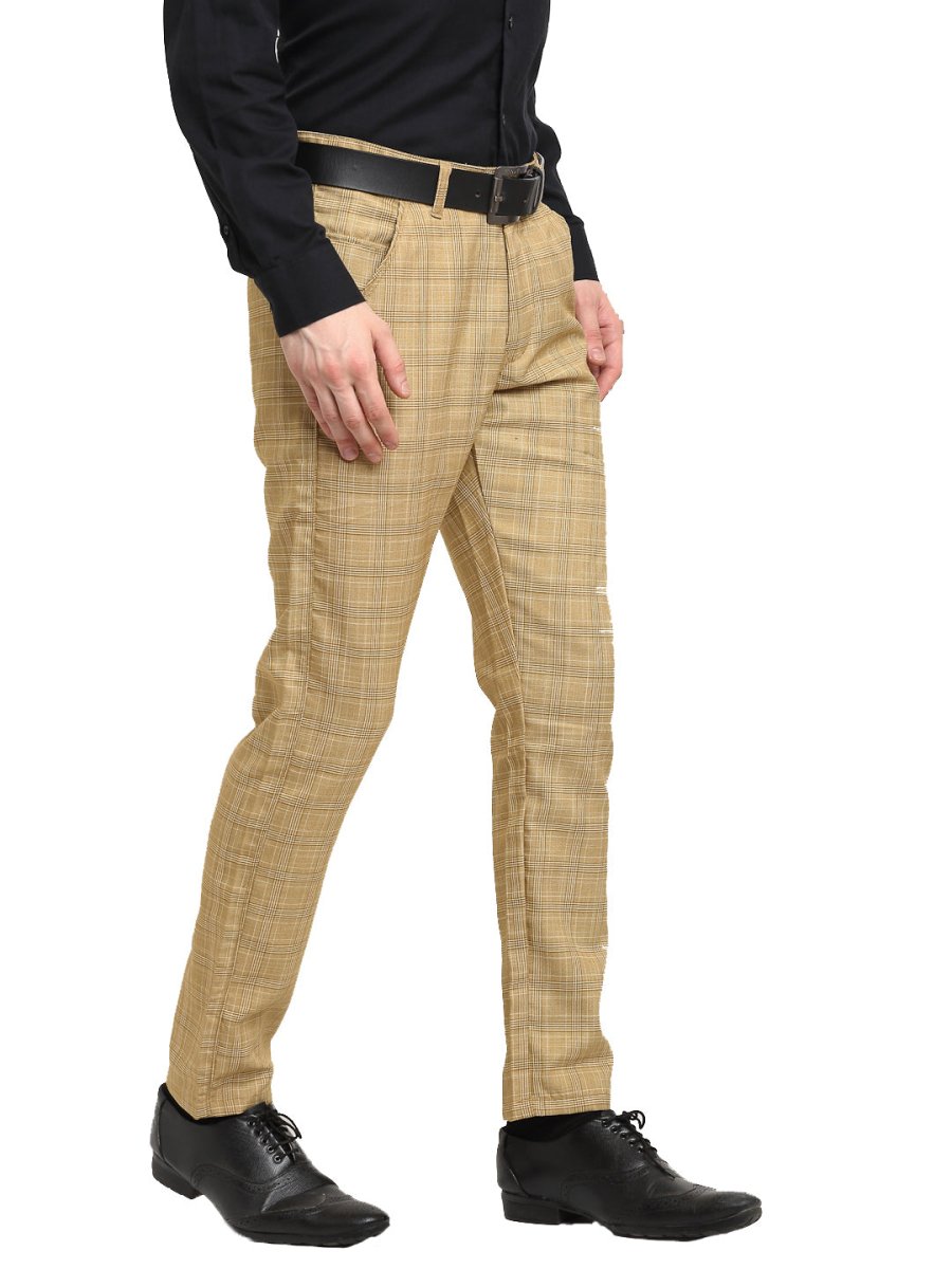 Indian Needle Men's Beige Cotton Checked Formal Trousers - FGP_267Beige_30