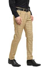 Indian Needle Men's Beige Cotton Checked Formal Trousers - FGP_267Beige_30