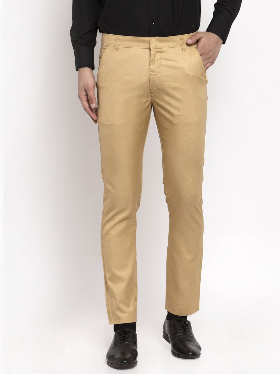 Indian Needle Men's Beige Cotton Solid Formal Trousers - FGP_258Beige_30