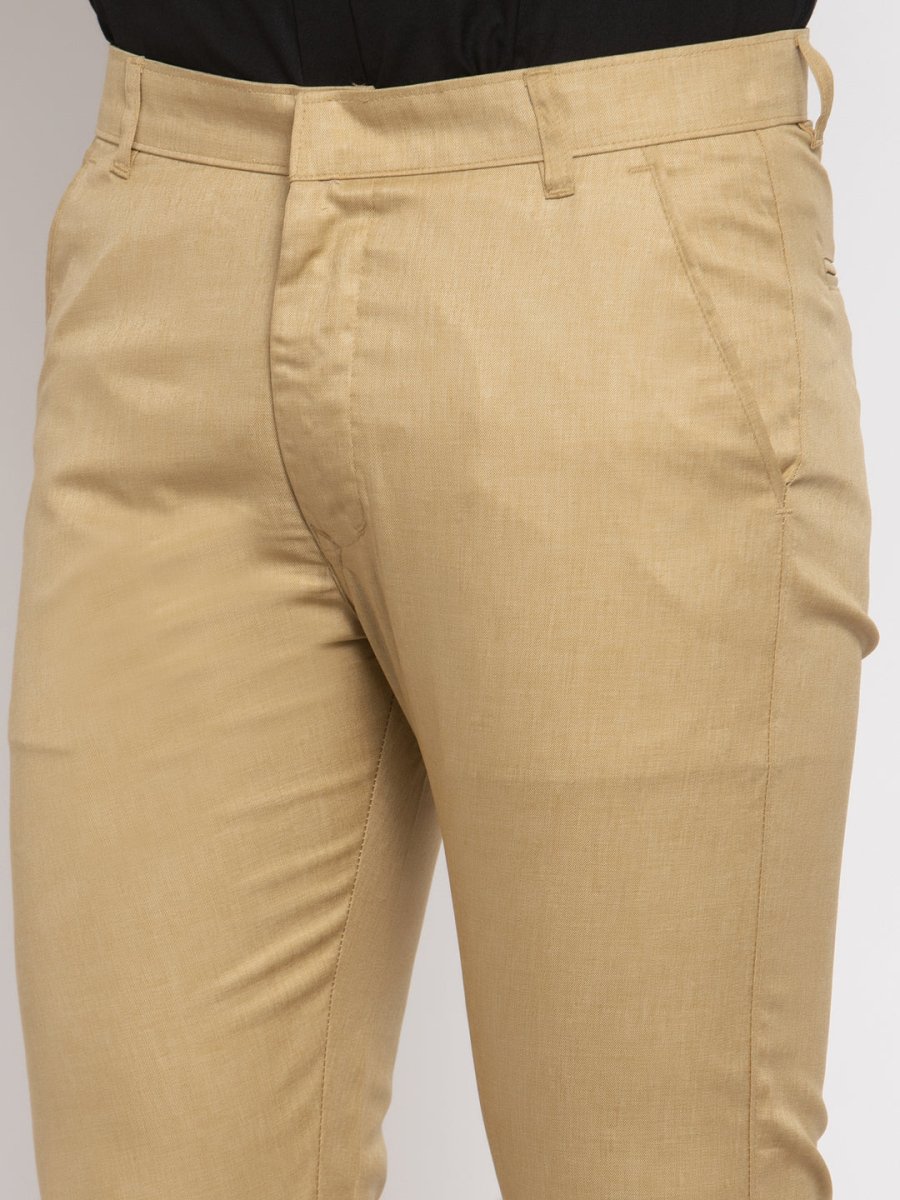 Indian Needle Men's Beige Cotton Solid Formal Trousers - FGP_258Beige_30