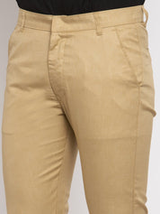 Indian Needle Men's Beige Cotton Solid Formal Trousers - FGP_258Beige_30