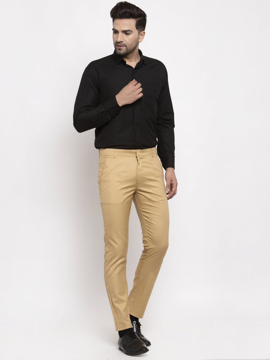 Indian Needle Men's Beige Cotton Solid Formal Trousers - FGP_258Beige_30