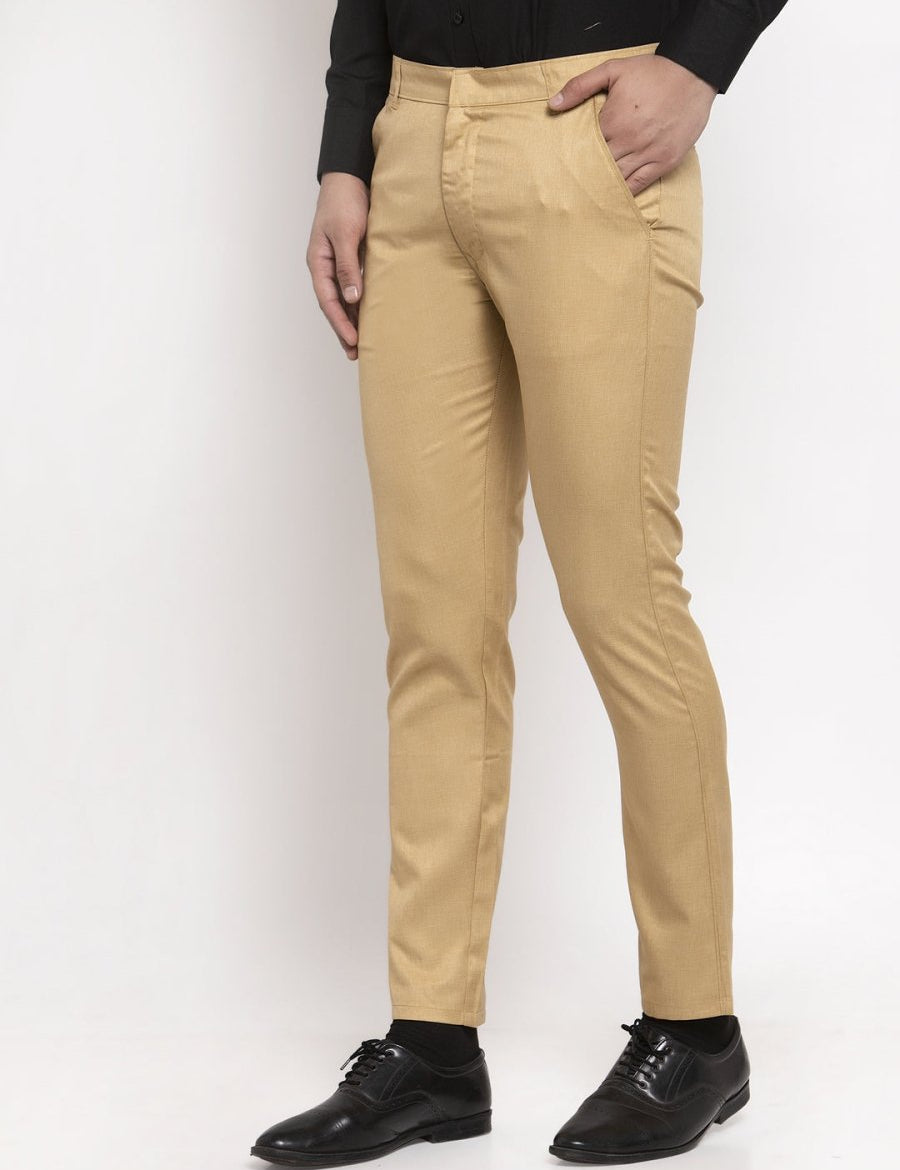 Indian Needle Men's Beige Cotton Solid Formal Trousers - FGP_258Beige_30