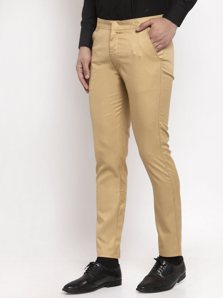 Indian Needle Men's Beige Cotton Solid Formal Trousers - FGP_258Beige_30