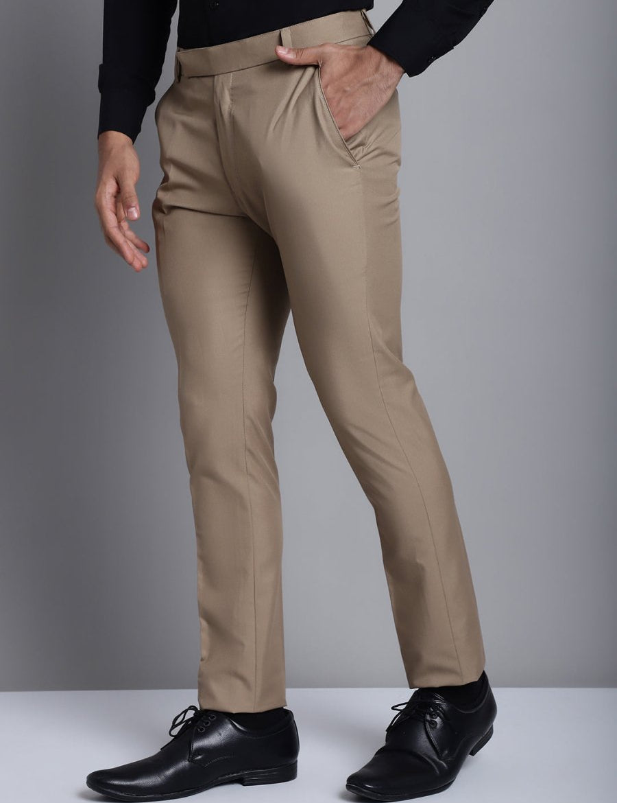 Indian Needle Men's Beige Tapered Fit Formal Trousers - FGP_275Beige_30