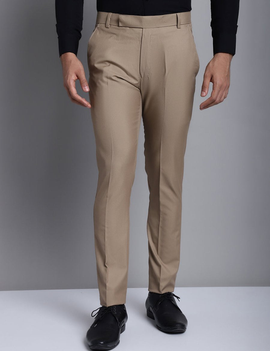 Indian Needle Men's Beige Tapered Fit Formal Trousers - FGP_275Beige_30