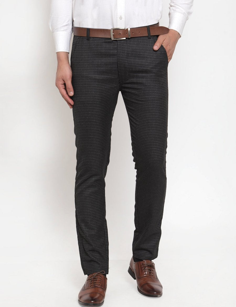 Indian Needle Men's Black Checked Formal Trousers - GP_254Black_30