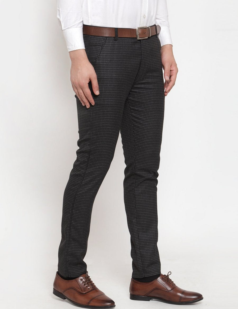 Indian Needle Men's Black Checked Formal Trousers - GP_254Black_30