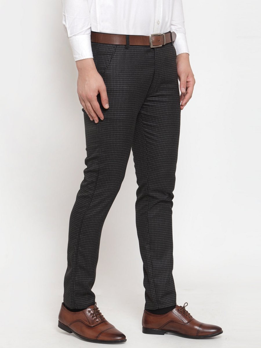 Indian Needle Men's Black Checked Formal Trousers - GP_254Black_30