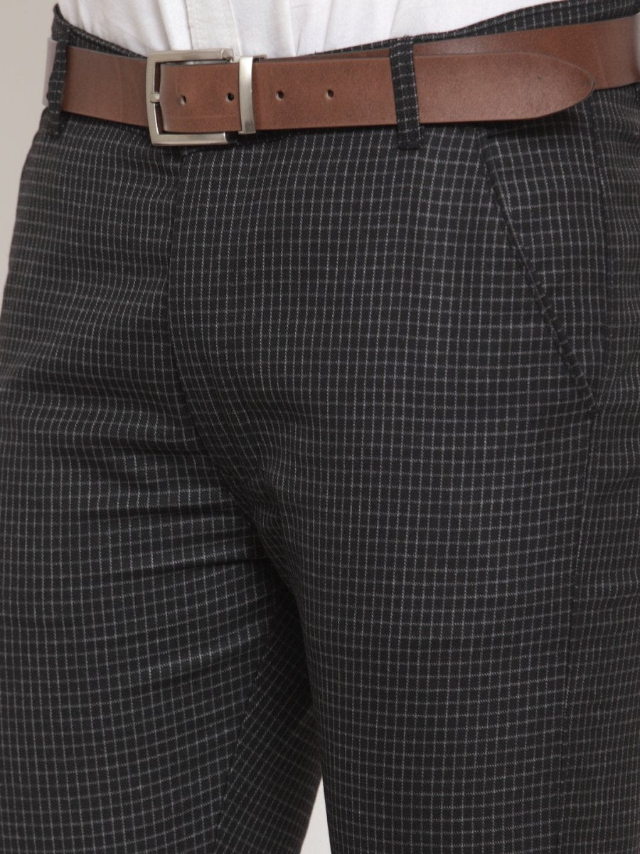 Indian Needle Men's Black Checked Formal Trousers - GP_254Black_30