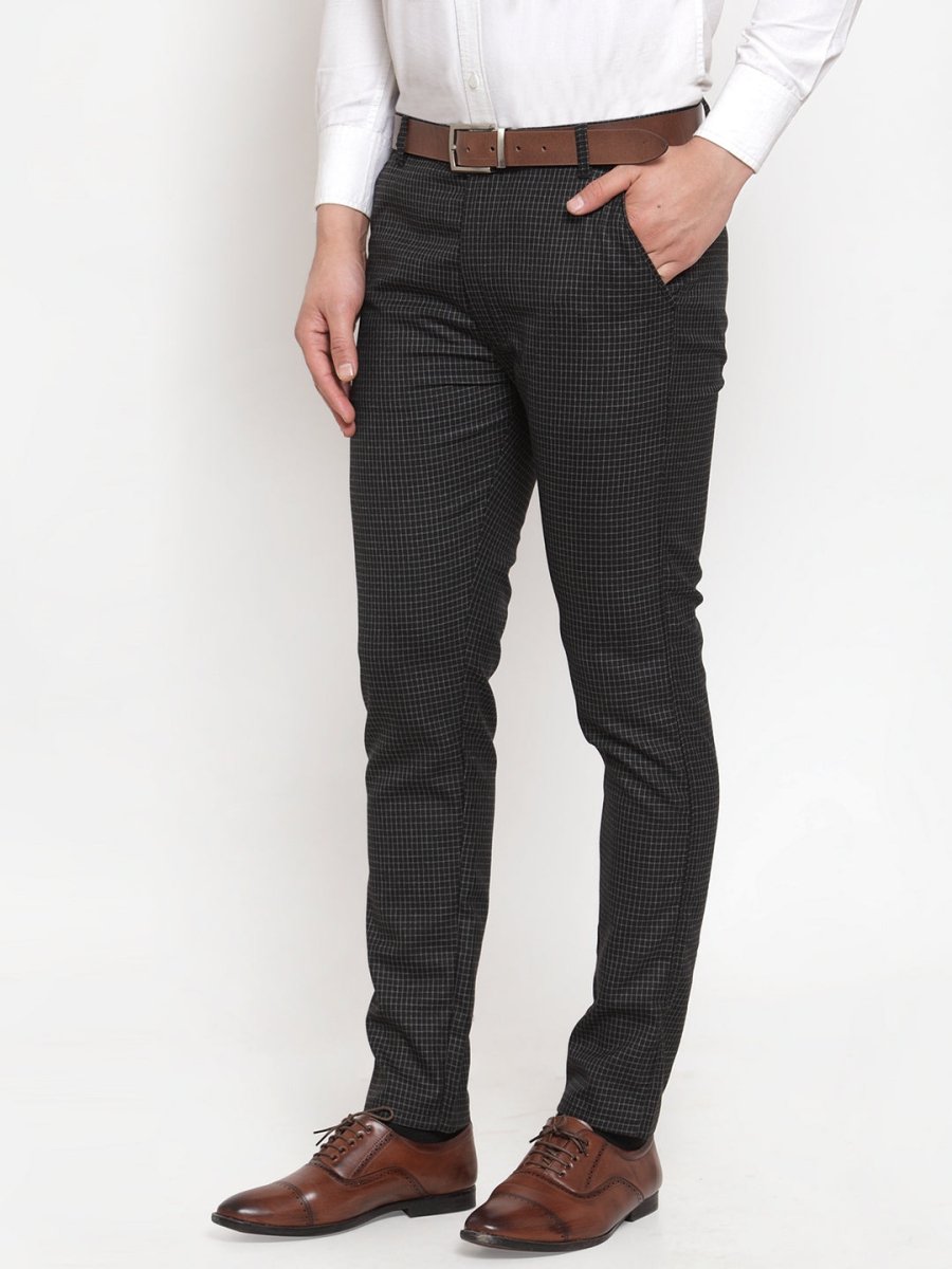 Indian Needle Men's Black Checked Formal Trousers - GP_254Black_30