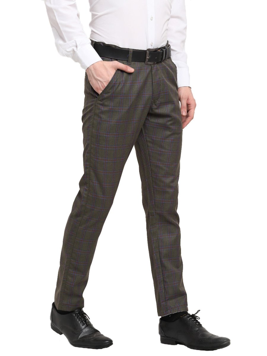 Indian Needle Men's Black Cotton Checked Formal Trousers - FGP_267Charcoal_30
