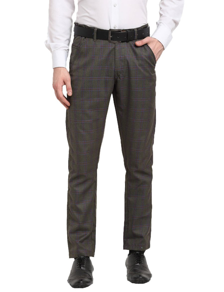 Indian Needle Men's Black Cotton Checked Formal Trousers - FGP_267Charcoal_30