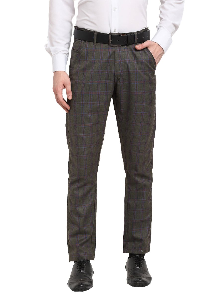 Indian Needle Men's Black Cotton Checked Formal Trousers - FGP_267Charcoal_30