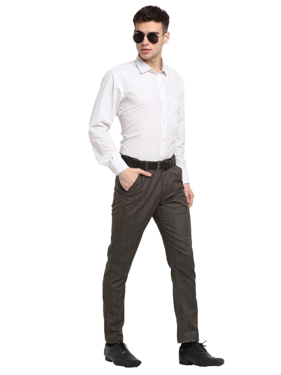 Indian Needle Men's Black Cotton Checked Formal Trousers - FGP_267Charcoal_30