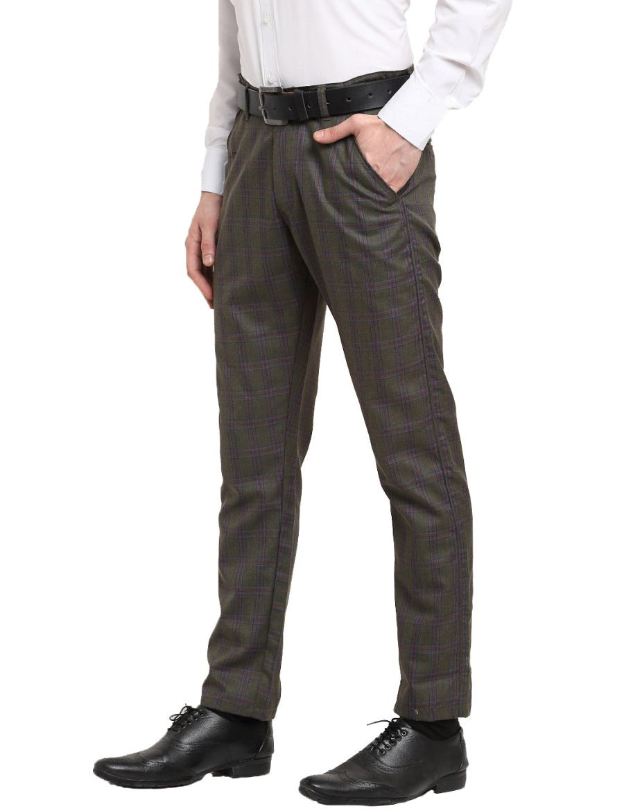Indian Needle Men's Black Cotton Checked Formal Trousers - FGP_267Charcoal_30