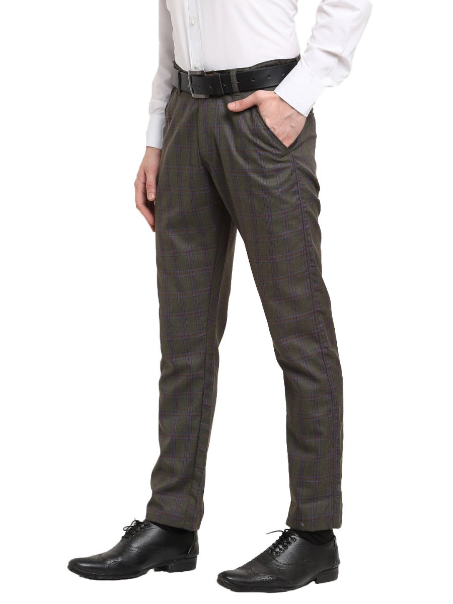 Indian Needle Men's Black Cotton Checked Formal Trousers - FGP_267Charcoal_30