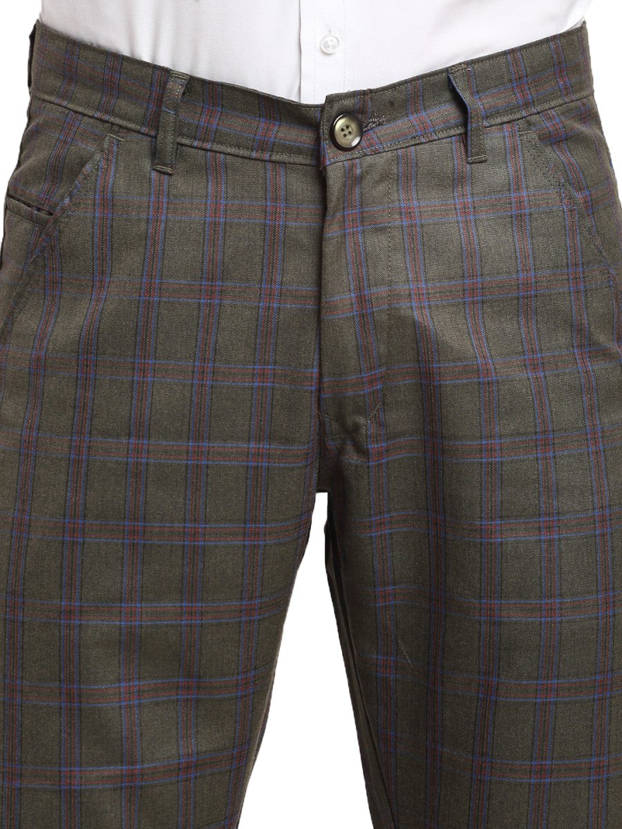 Indian Needle Men's Black Cotton Checked Formal Trousers - FGP_267Charcoal_30