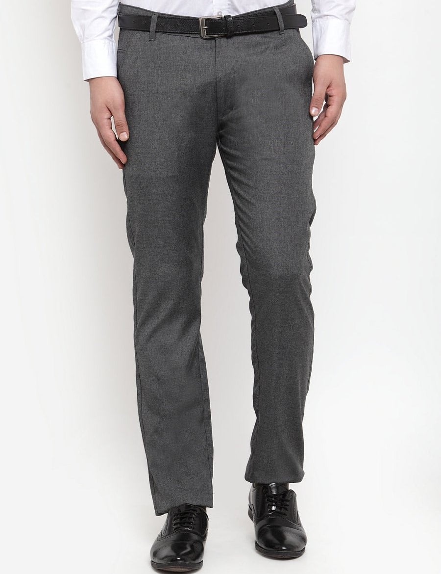 Indian Needle Men's Black Cotton Solid Formal Trousers - FGP_256Charcoal_30