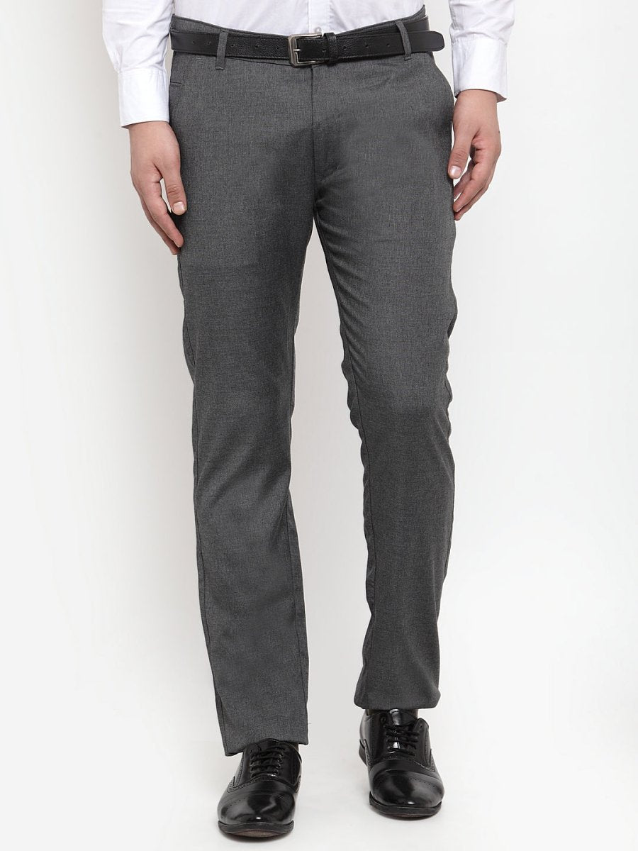 Indian Needle Men's Black Cotton Solid Formal Trousers - FGP_256Charcoal_30