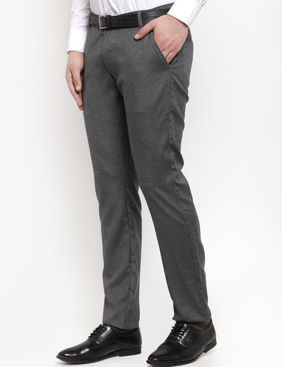 Indian Needle Men's Black Cotton Solid Formal Trousers - FGP_256Charcoal_30
