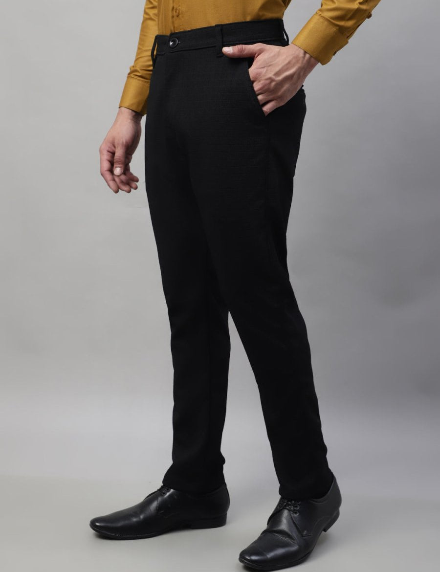 Indian Needle Men's Black Tapered Fit Formal Trousers - FGP_276Black_30