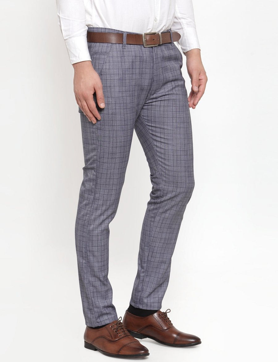 Indian Needle Men's Blue Checked Formal Trousers - GP_254Blue_30